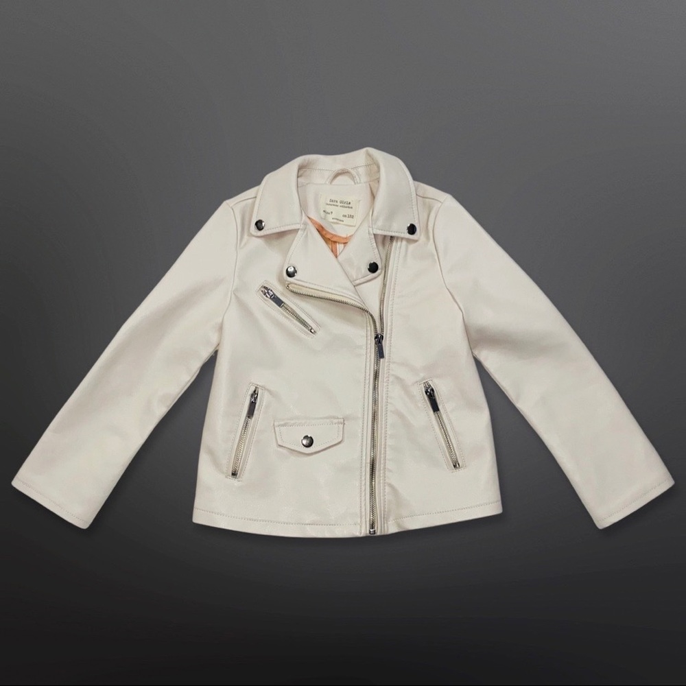 Zara Ivory Vegan Leather Moto Jacket Size 7